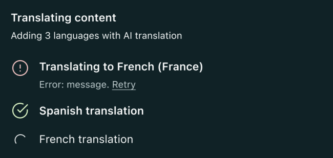 The retry button appears if any translation fails