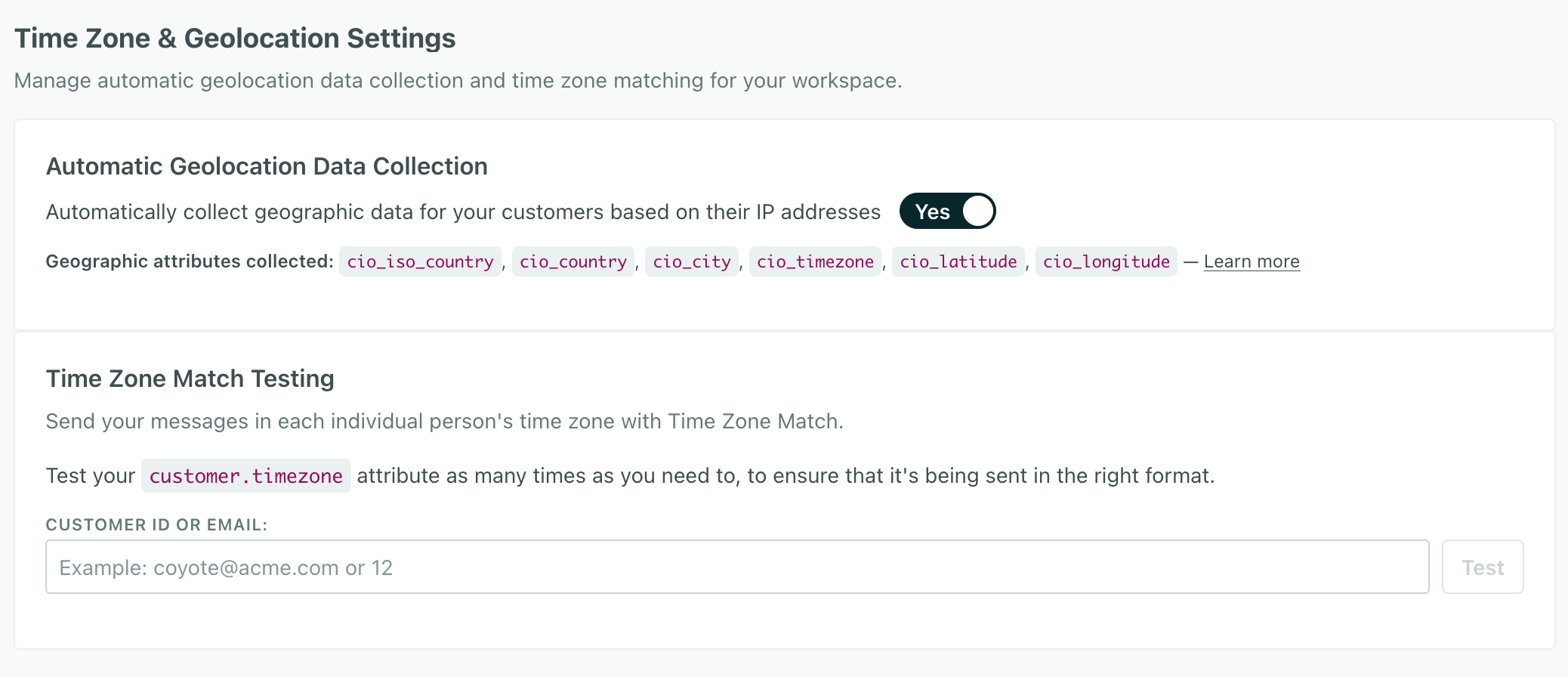Automatic Geolocation Data Collection settings