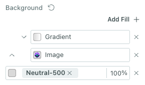A gray to white gradient, image, then solid gray color background in the properties menu.
