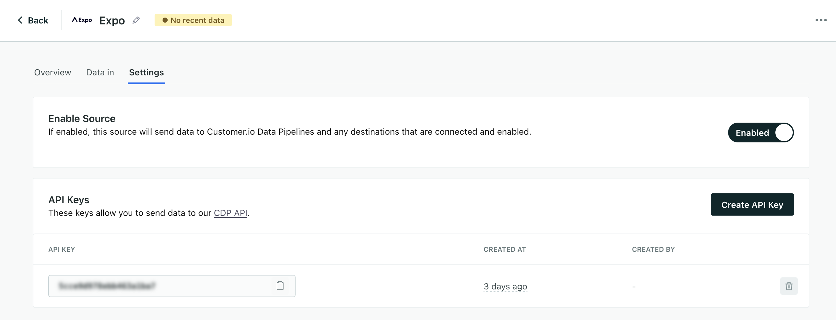 get your CDP API Key from your connection's settings page