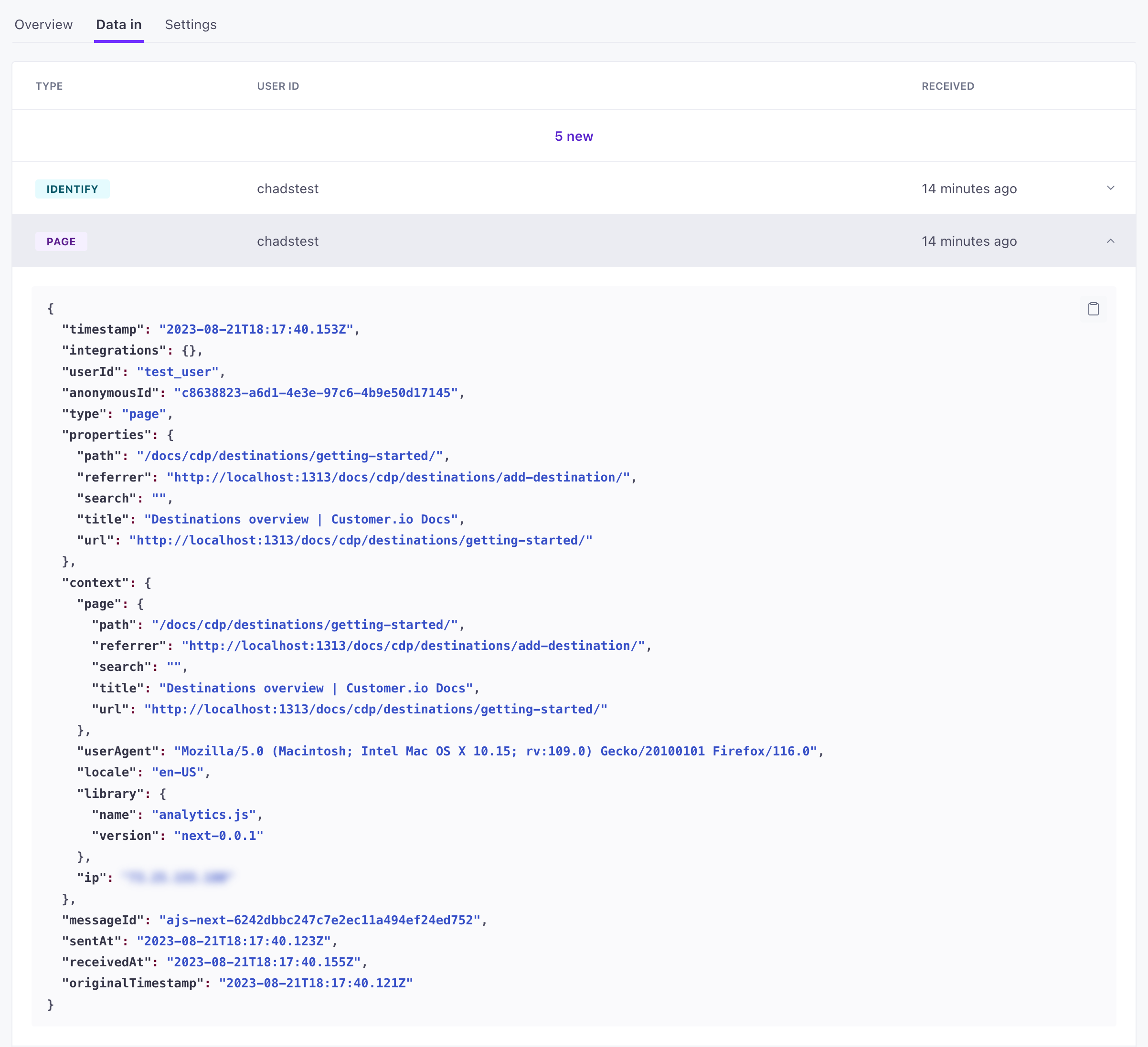 see events flowing into Customer.io from your integration