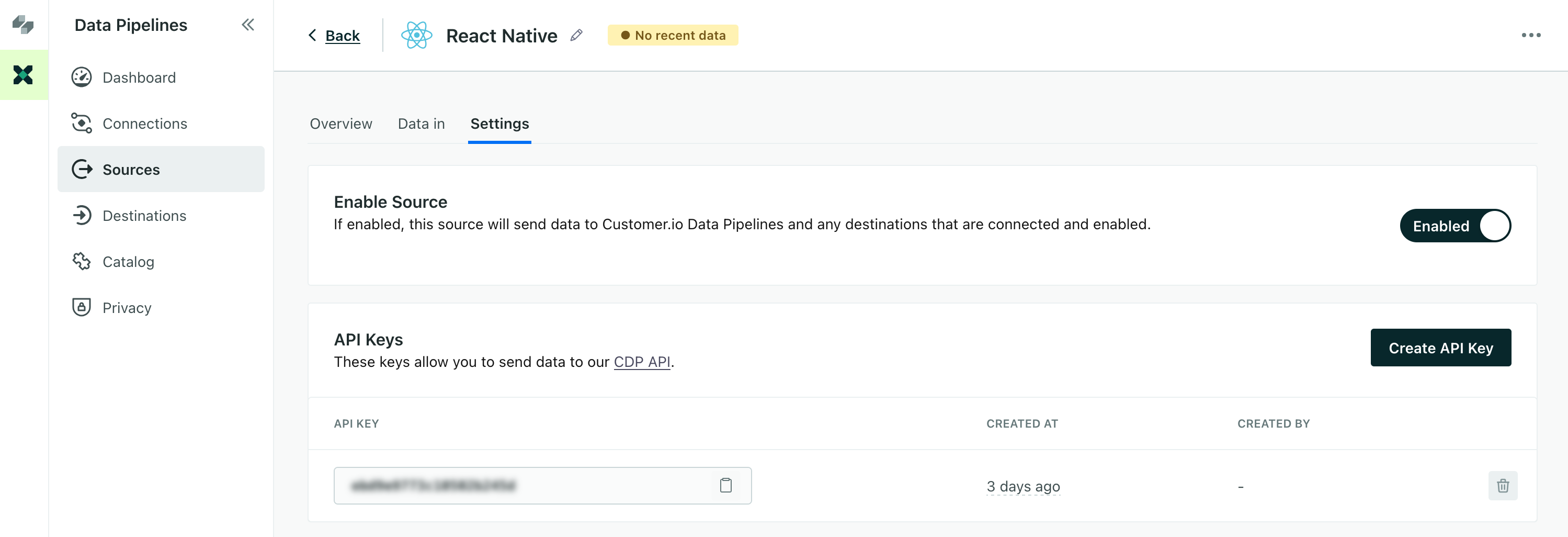 get your CDP API Key from your connection's settings page