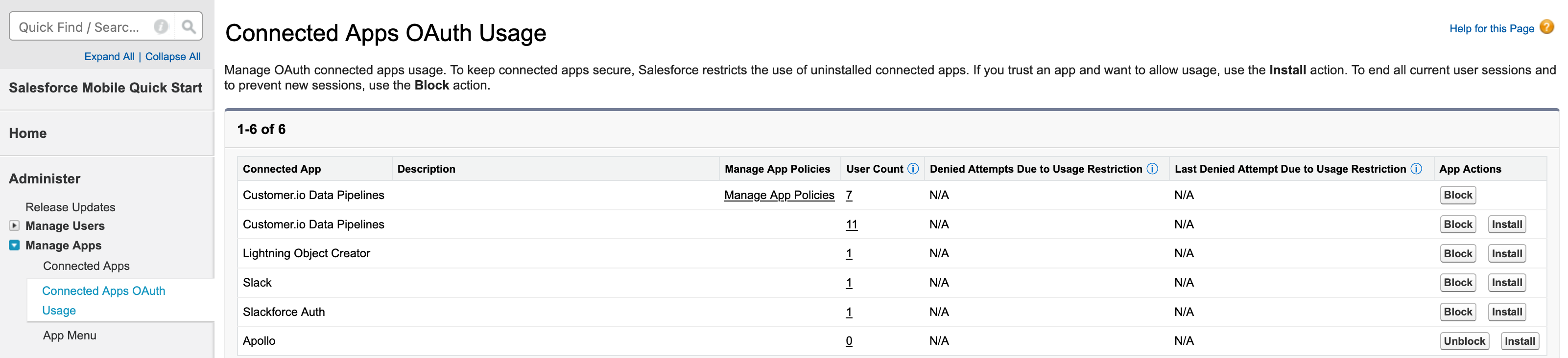 click install next to Customer.io Data Pipelines and follow the instructions to approve Customer.io as a connected app in Salesforce