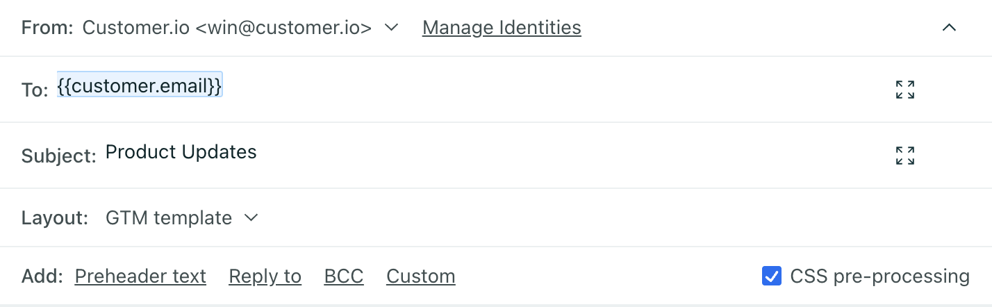 Email envelope where layout shows GTM template