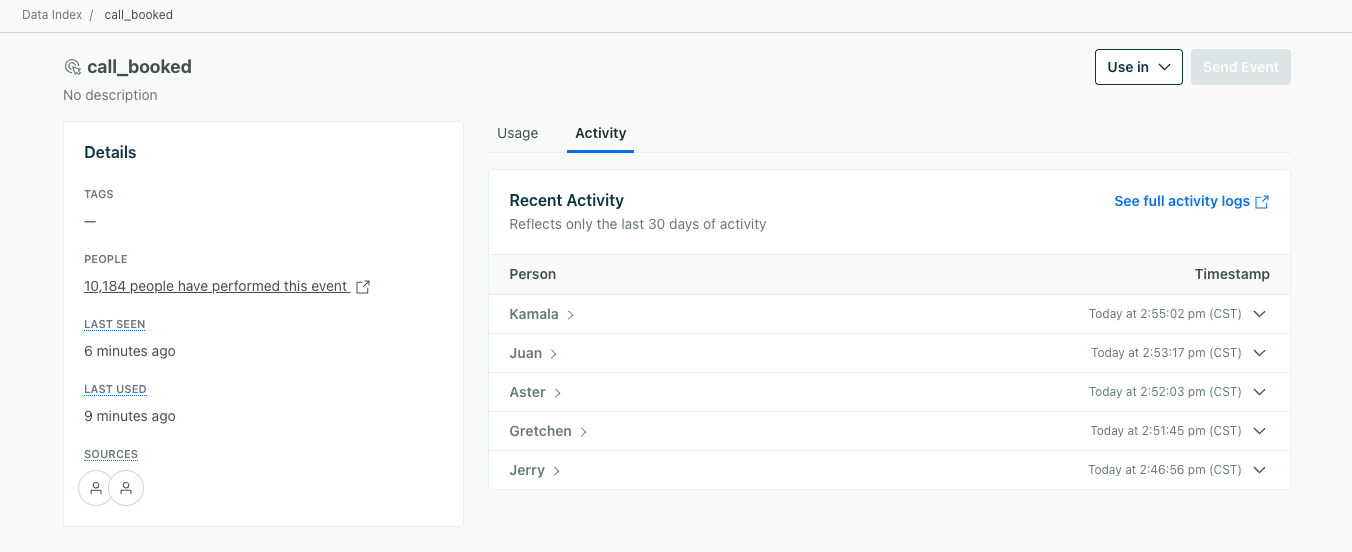An event in the data index