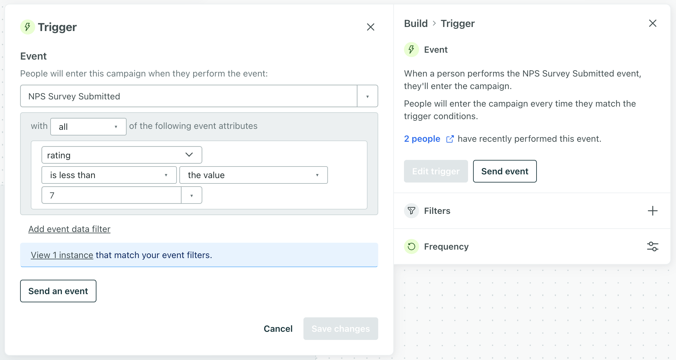 set up an event trigger based on your webhook-triggered campaign