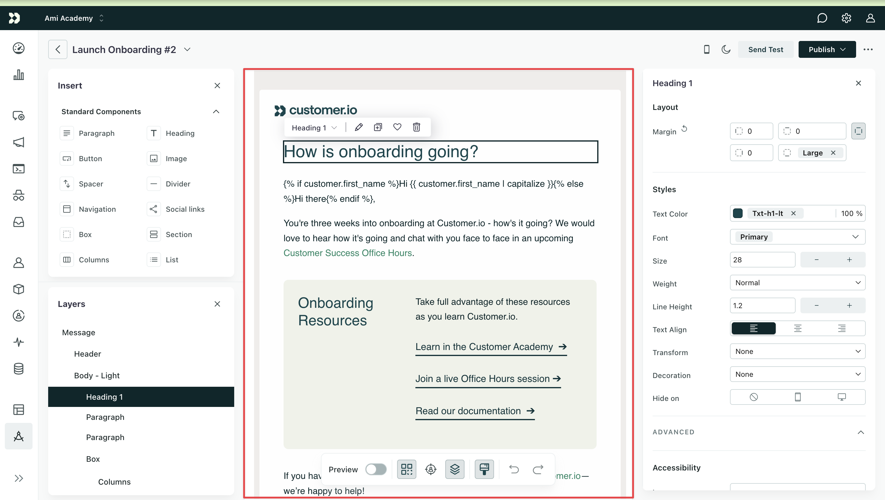 Design Studio visual editor. The canvas is highlighted in the middle.