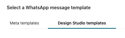 The whatsapp message builder with a template field selected.