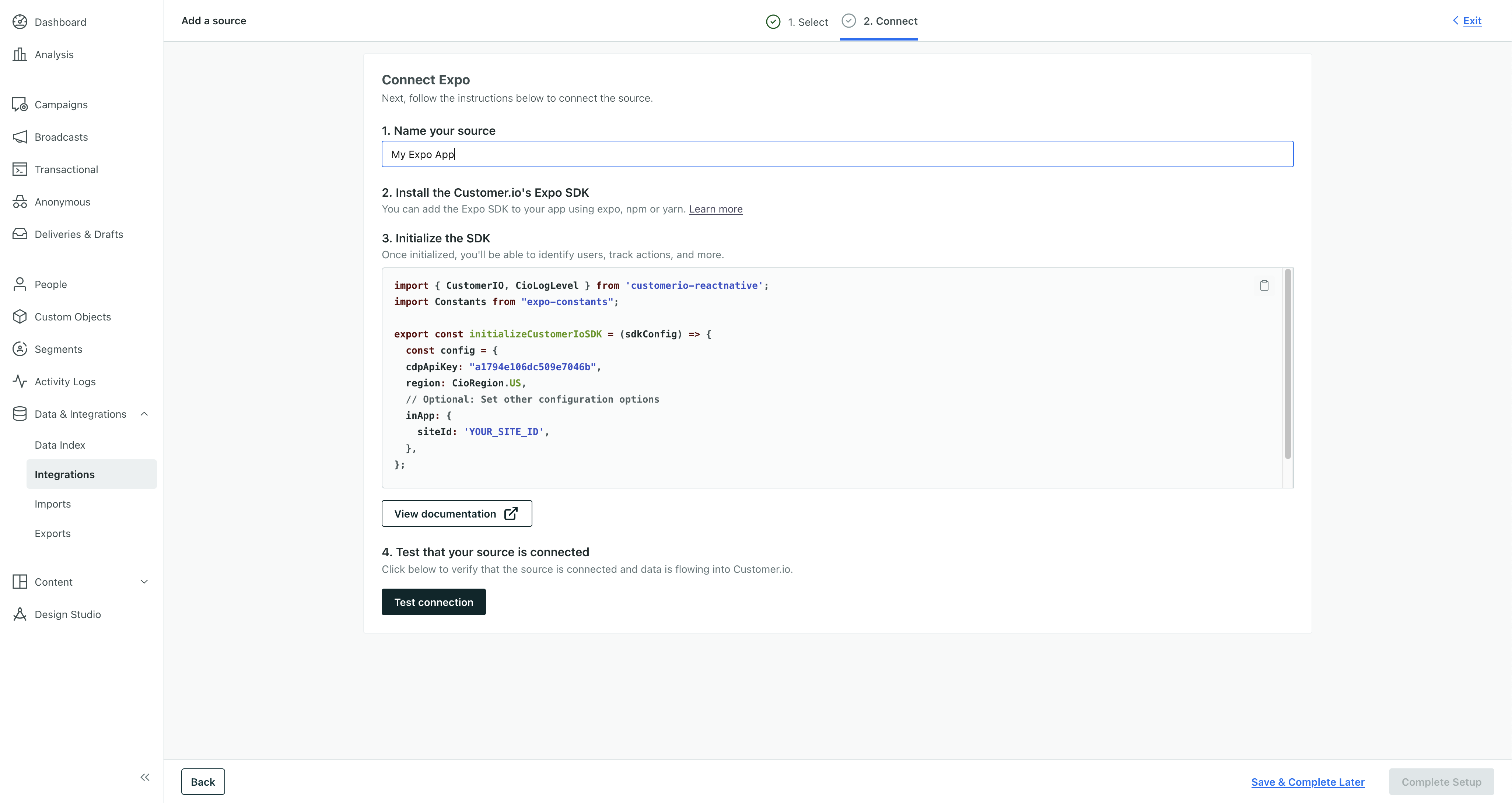 The integration directory showing the expo integration