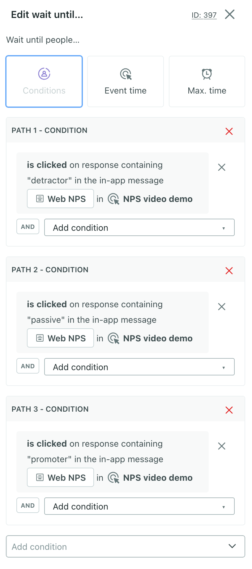 set up your microsurvey's conditions to respond based on the option our audience taps