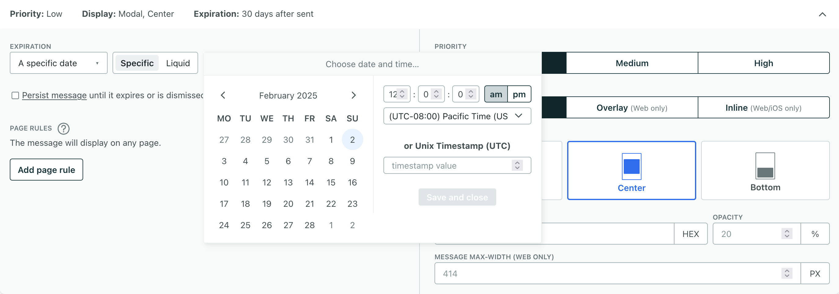 set an expiration date for your in-app messages