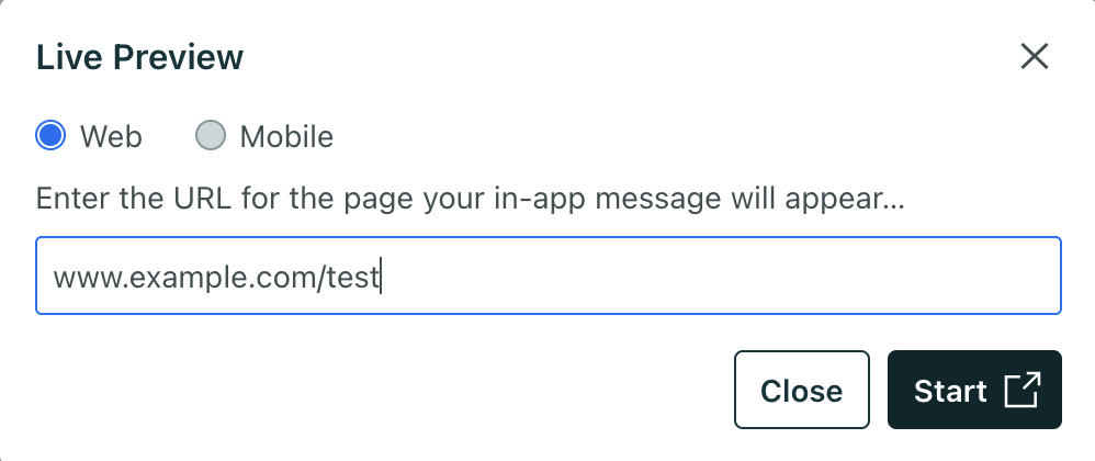 The live preview setup screen with a URL input