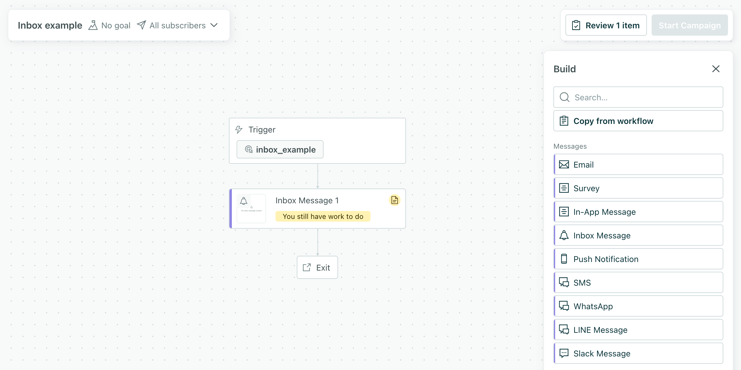 The inbox message block in the campaign editor