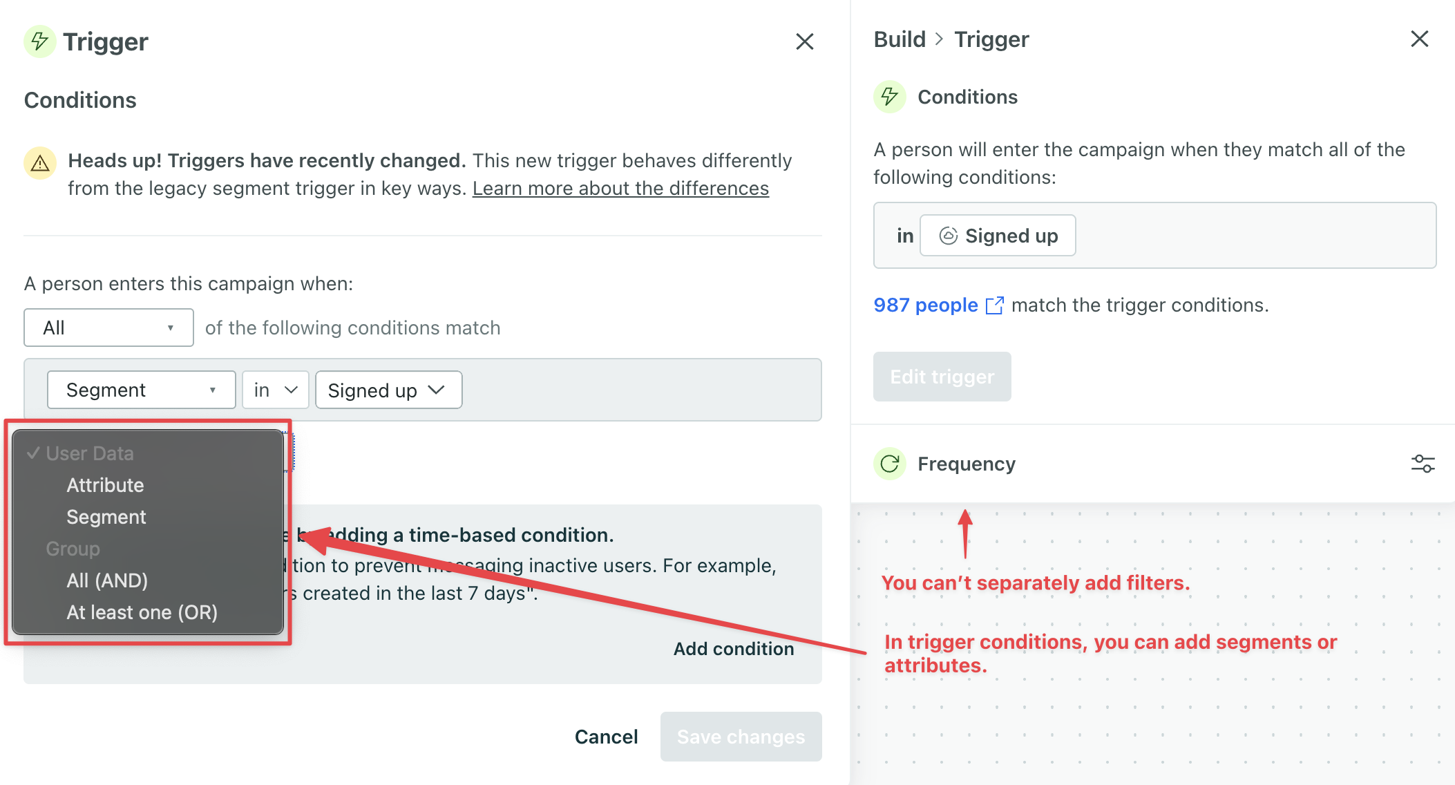 Outlines what differentiates the latest segment trigger from the legacy segment trigger.