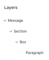 The layers menu where the paragraph component is nested in a box that's nested in a section.