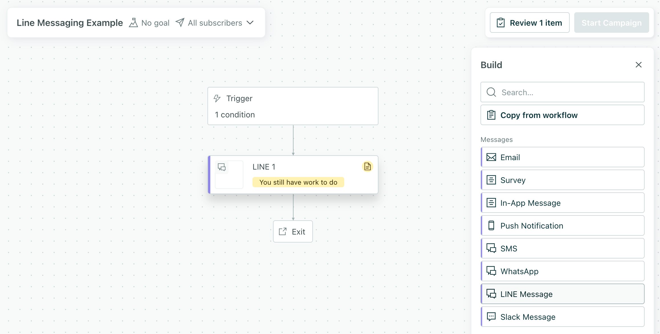 LINE message in a campaign or broadcast workflow