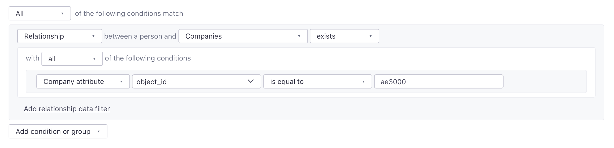 set up a segment of people related to an object