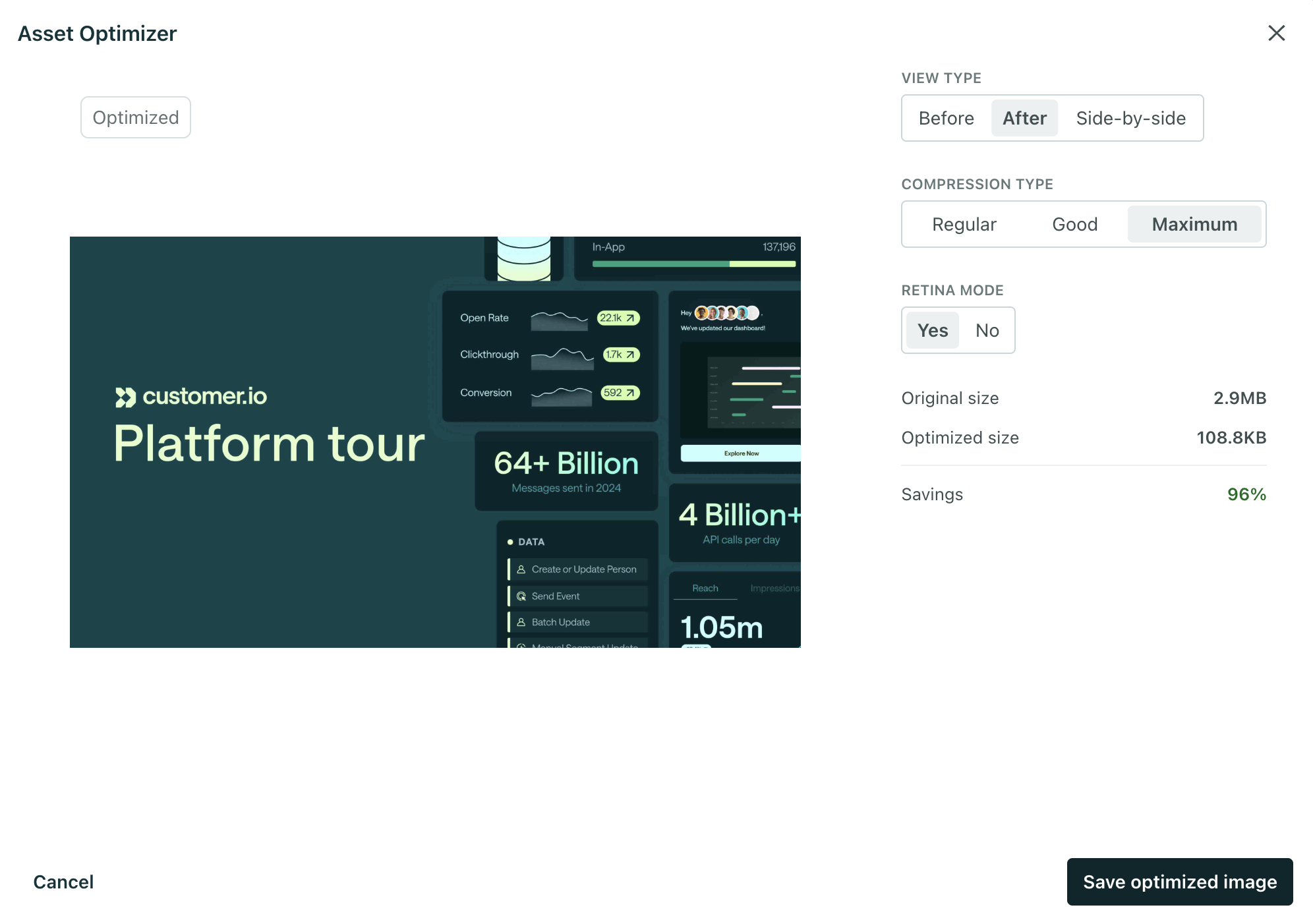 A view of an optimized image set at maximum compression and retina mode on.
