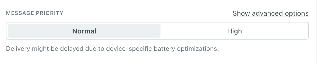 The push priority setting set to normal, which affects both ios and android