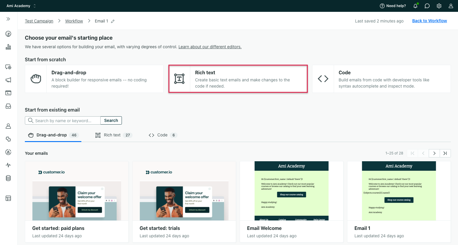 Pick the editor type for your email