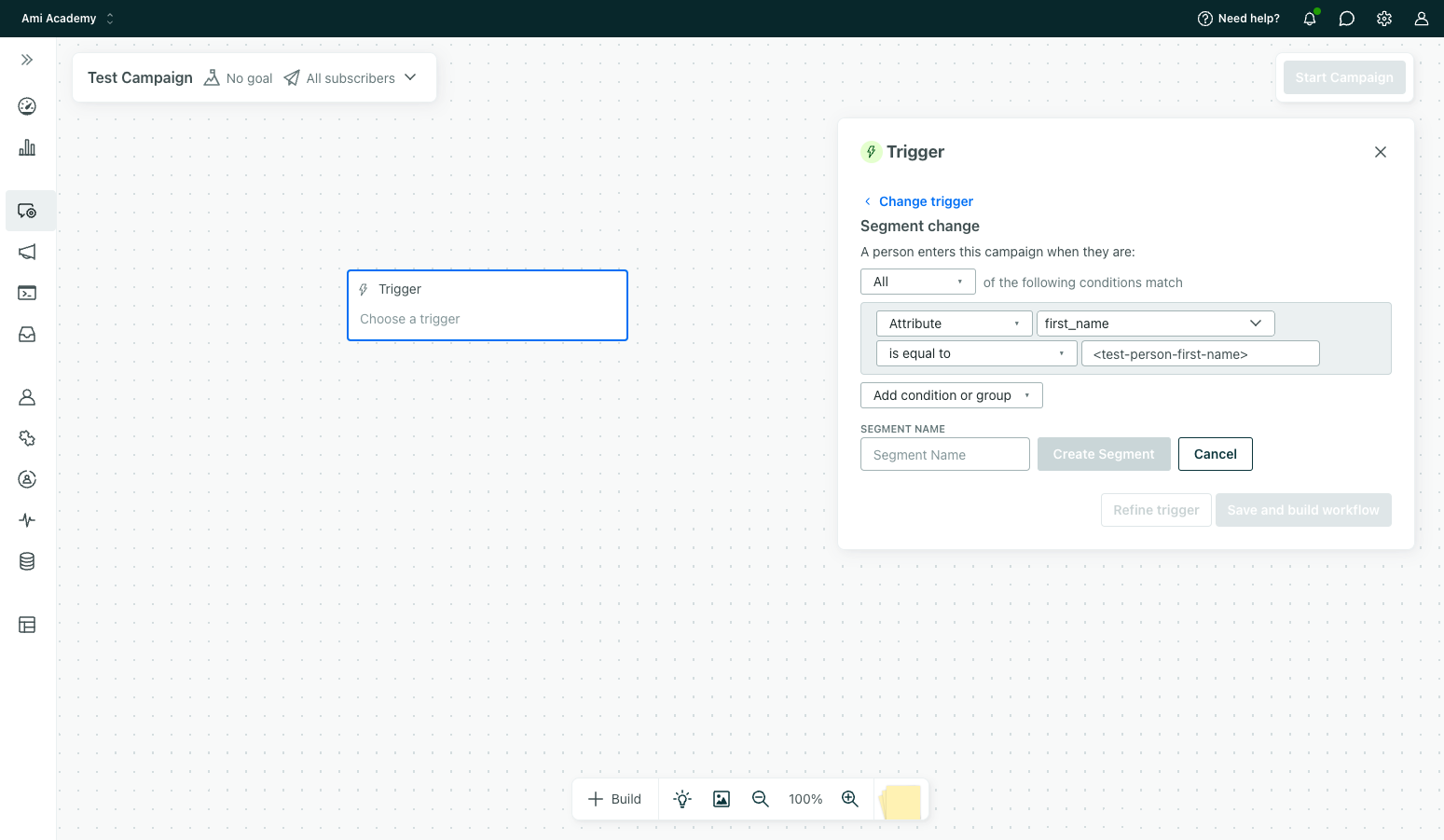 Create a new segment trigger