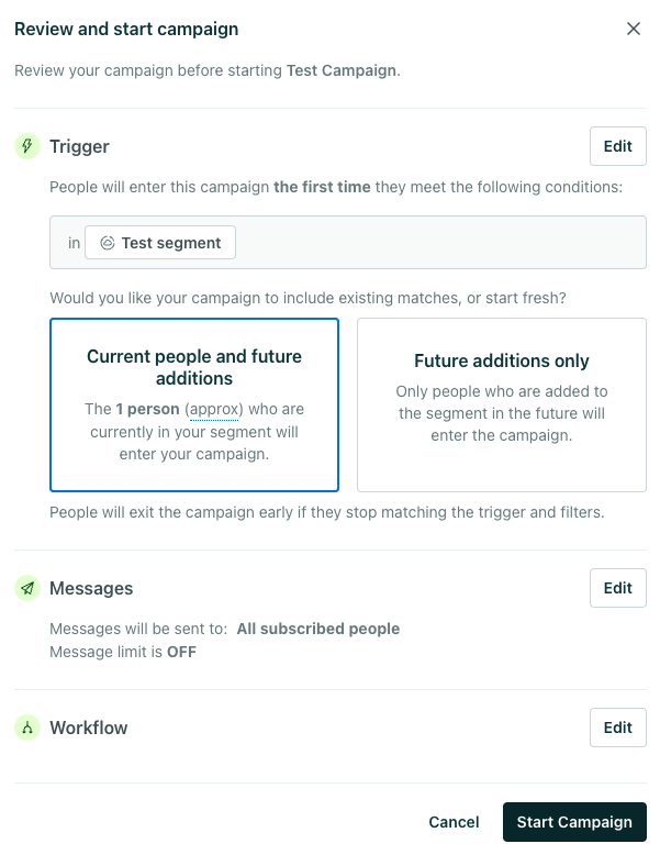 Review and start your campaign.