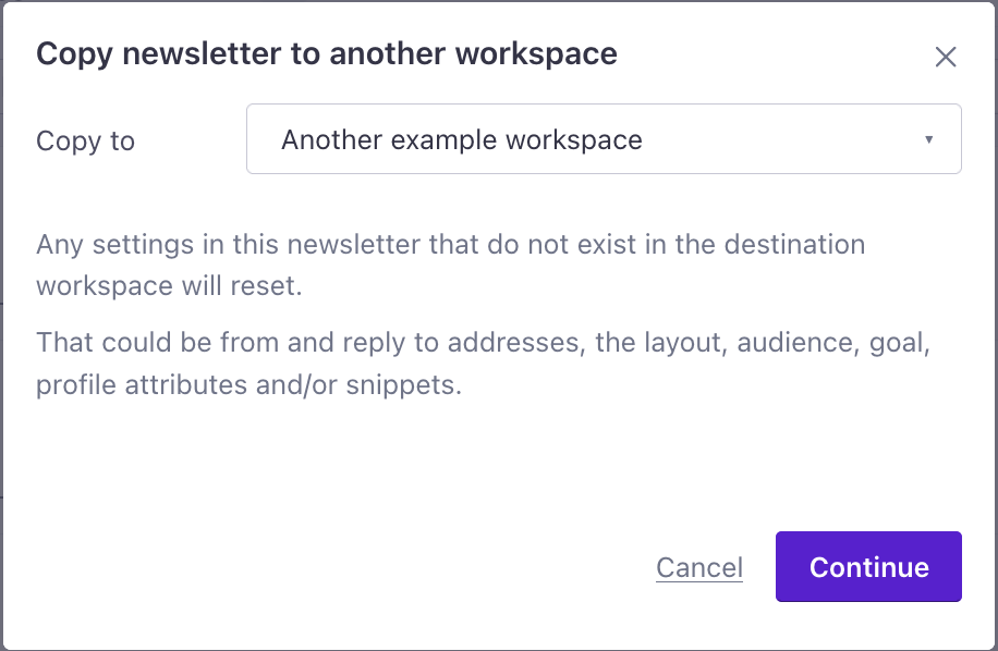 Copy newsletters across workspaces