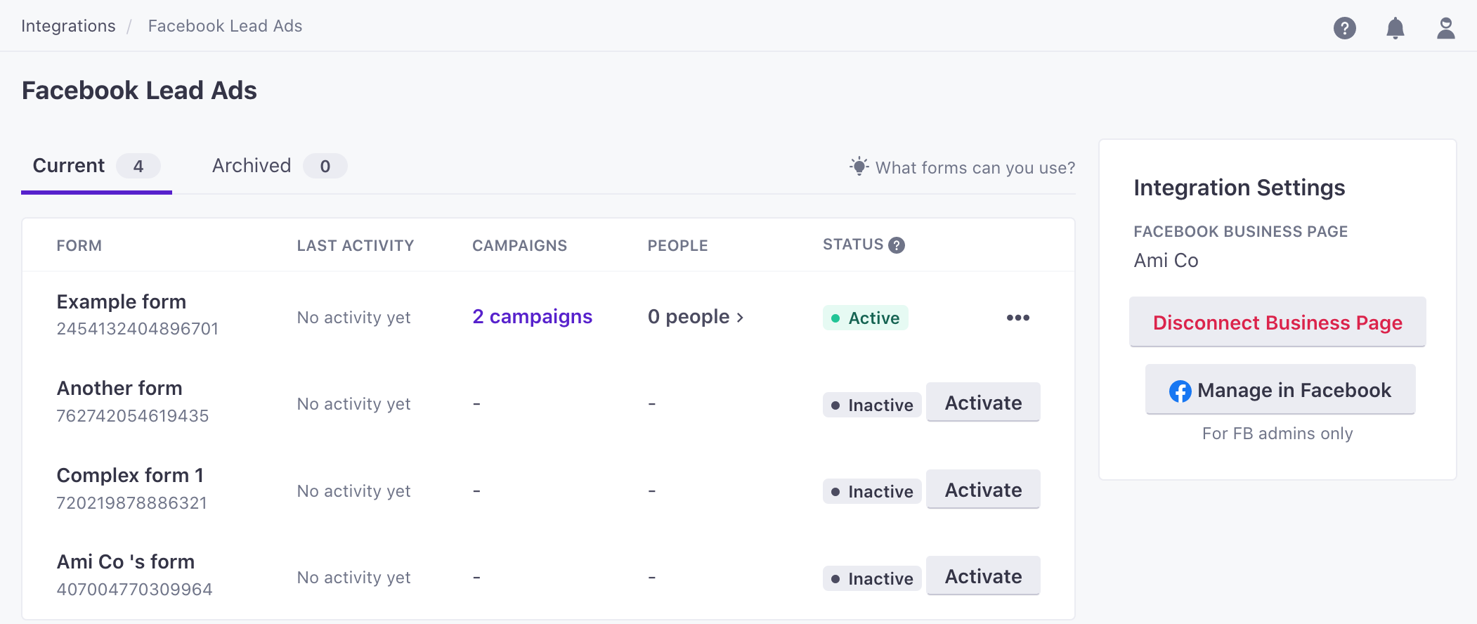 Facebook lead ads integration