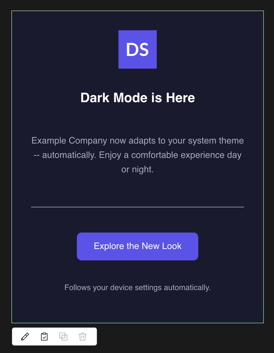 Dark mode styles for in-app messages