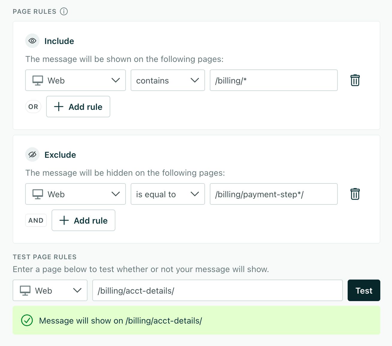 Send in-app messages to the right pages with exclusion rules