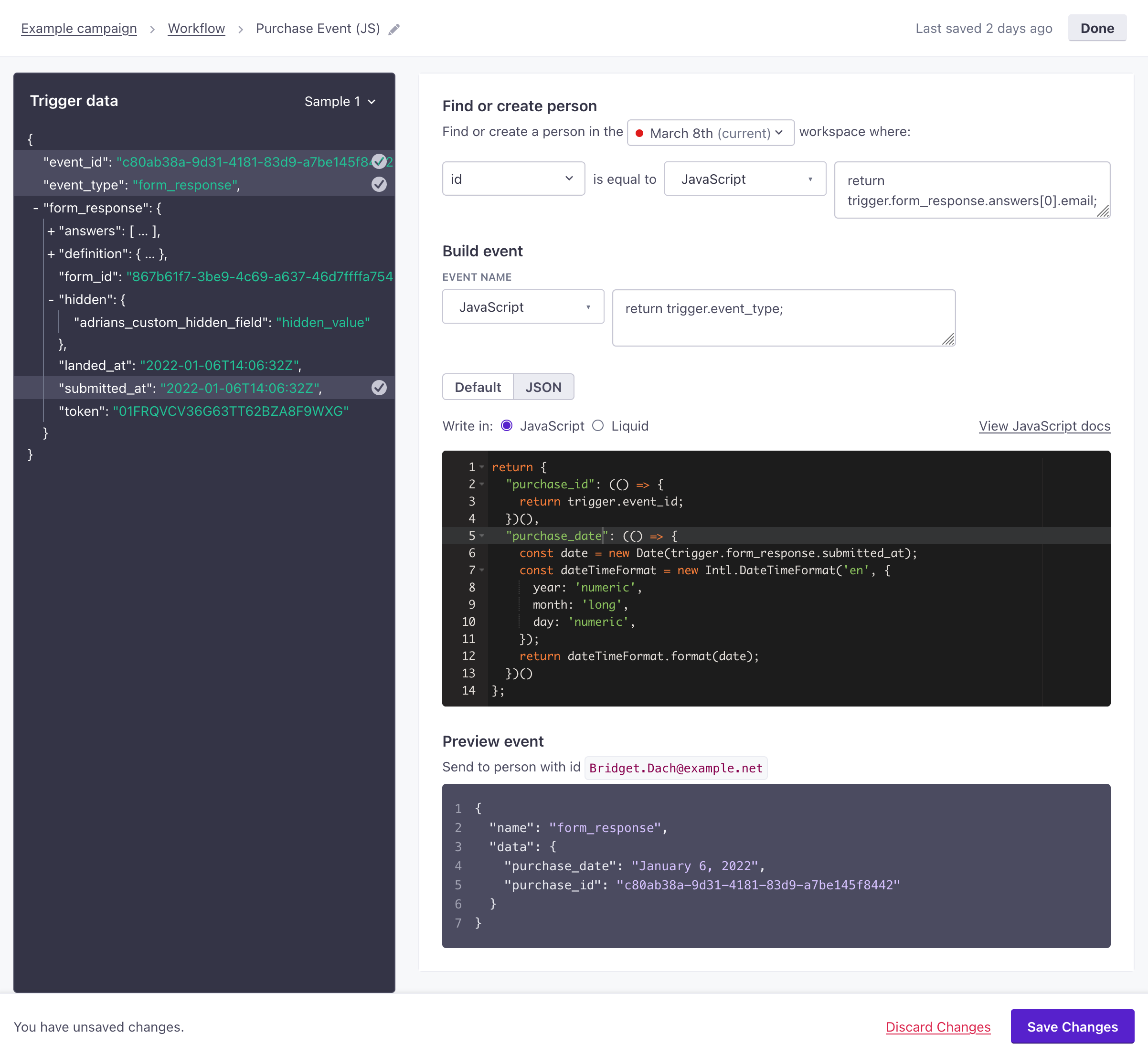 Use JavaScript to personalize actions