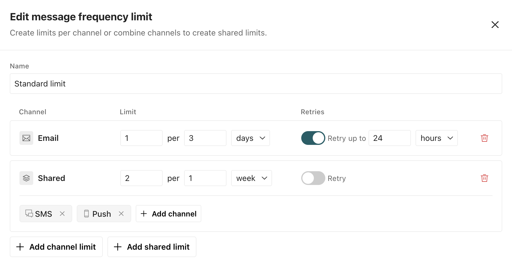 Set up channel-based message limits