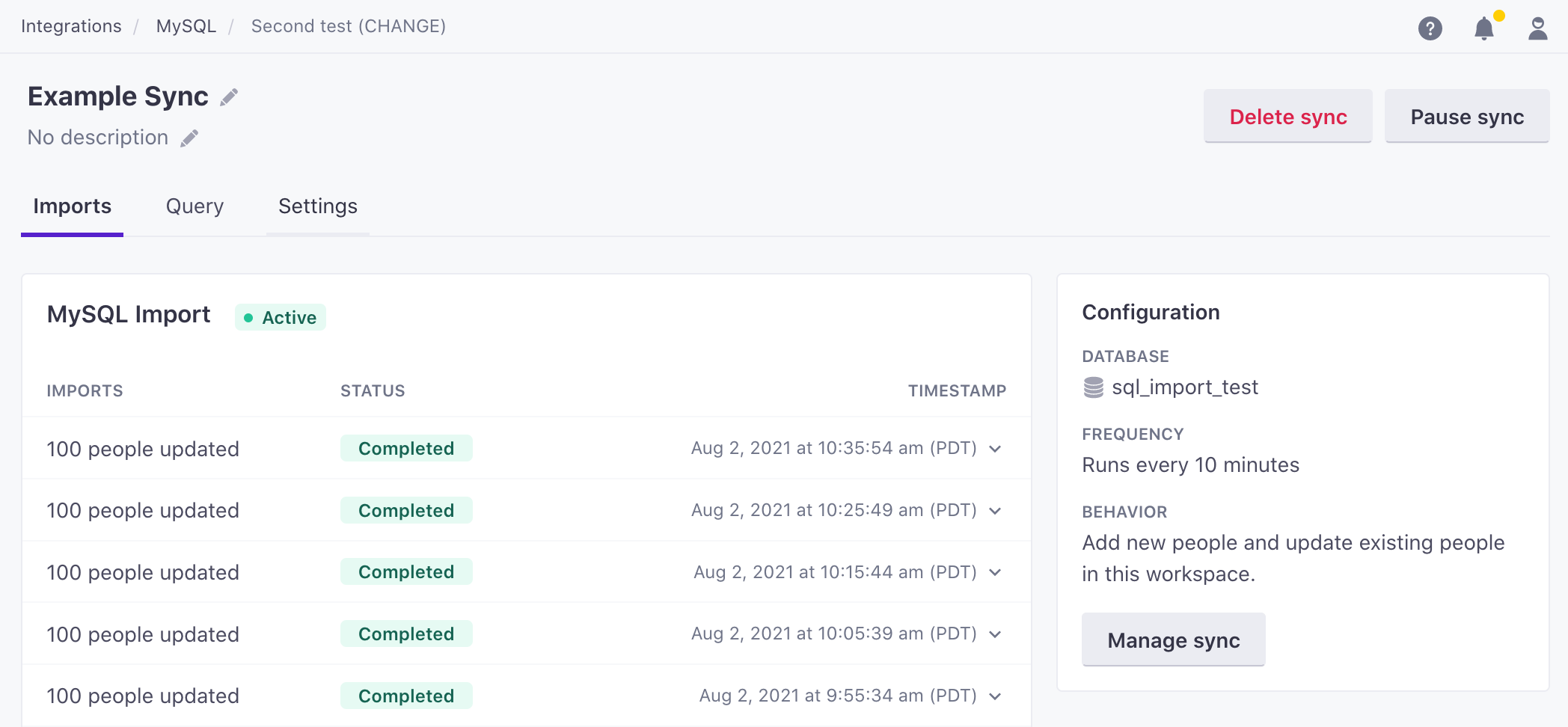 SQL sync: import people from a MySQL or Postgres database