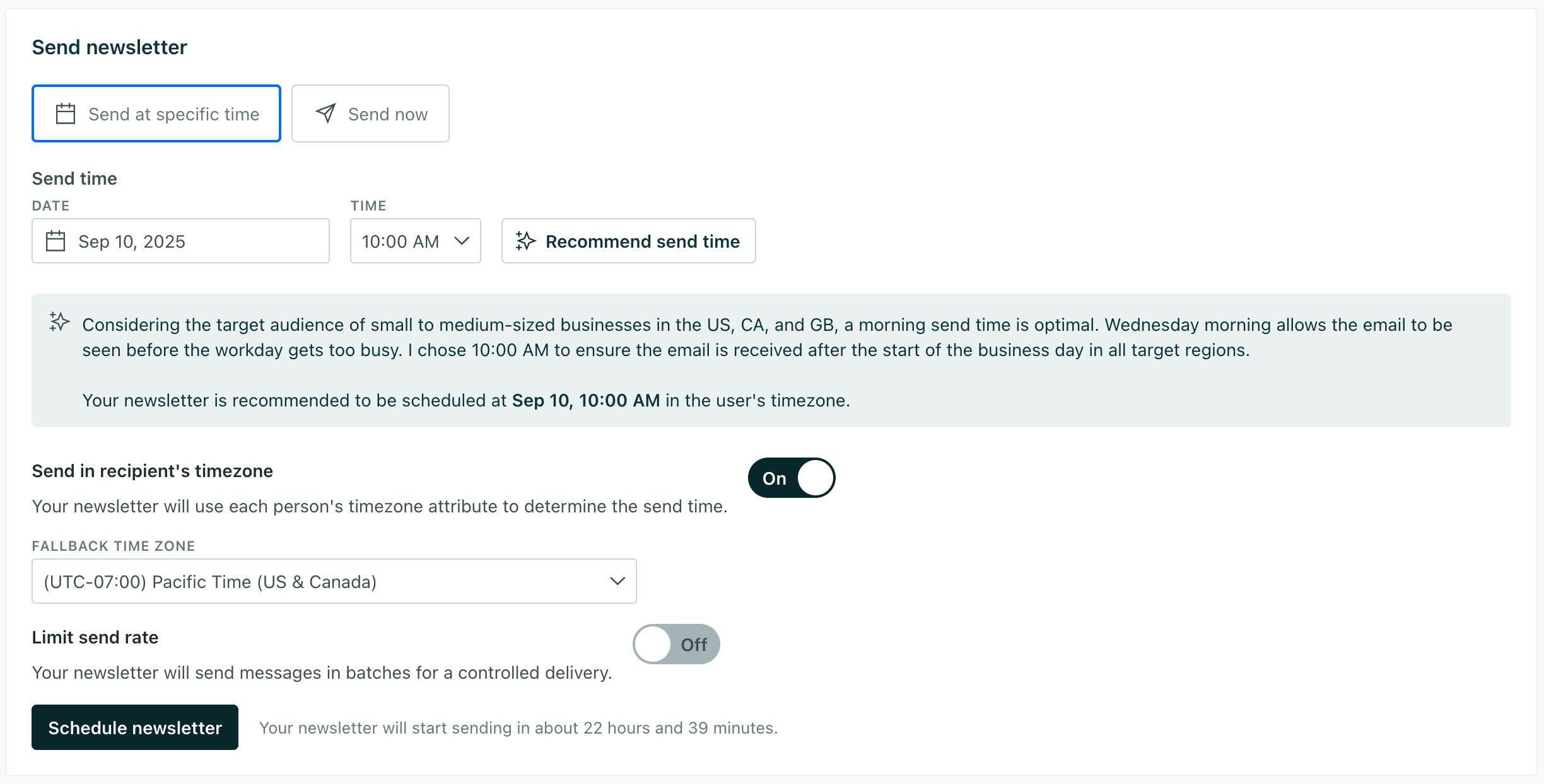 Get recommended send times for your messages