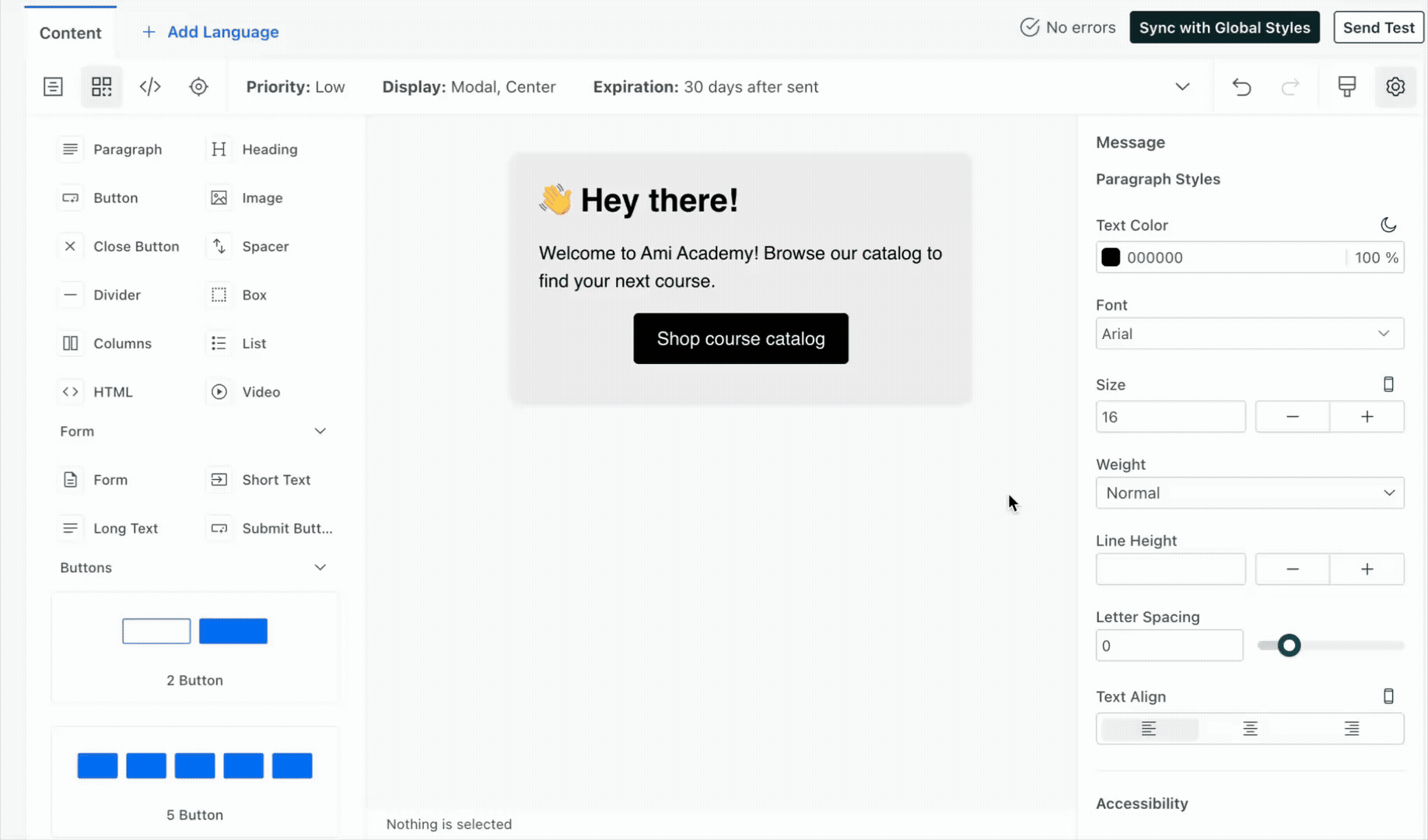 Set global styles for in-app messages