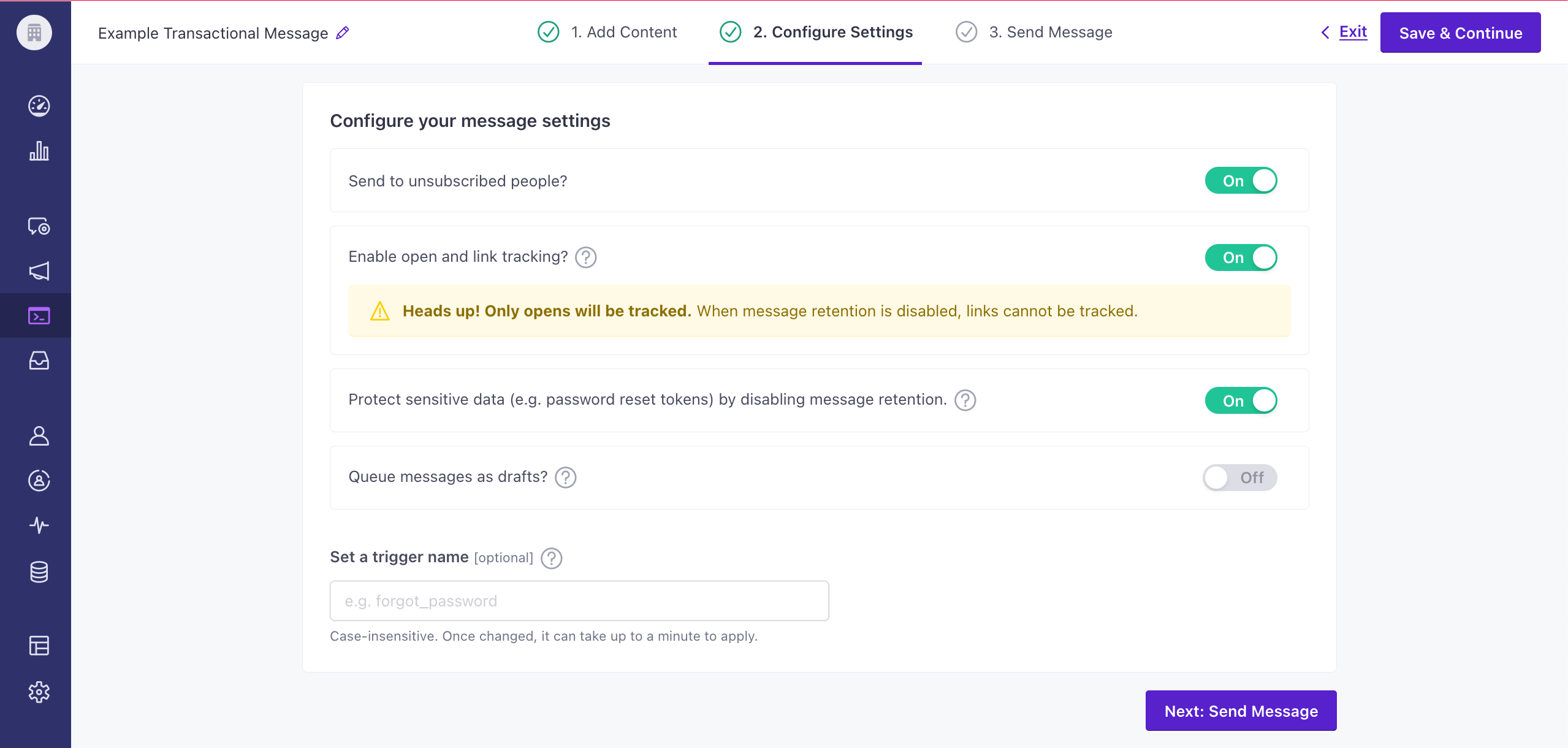 Send transactional messages by trigger name
