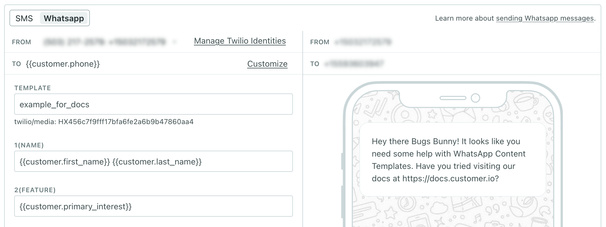 Send WhatsApp messages with Twilio content templates