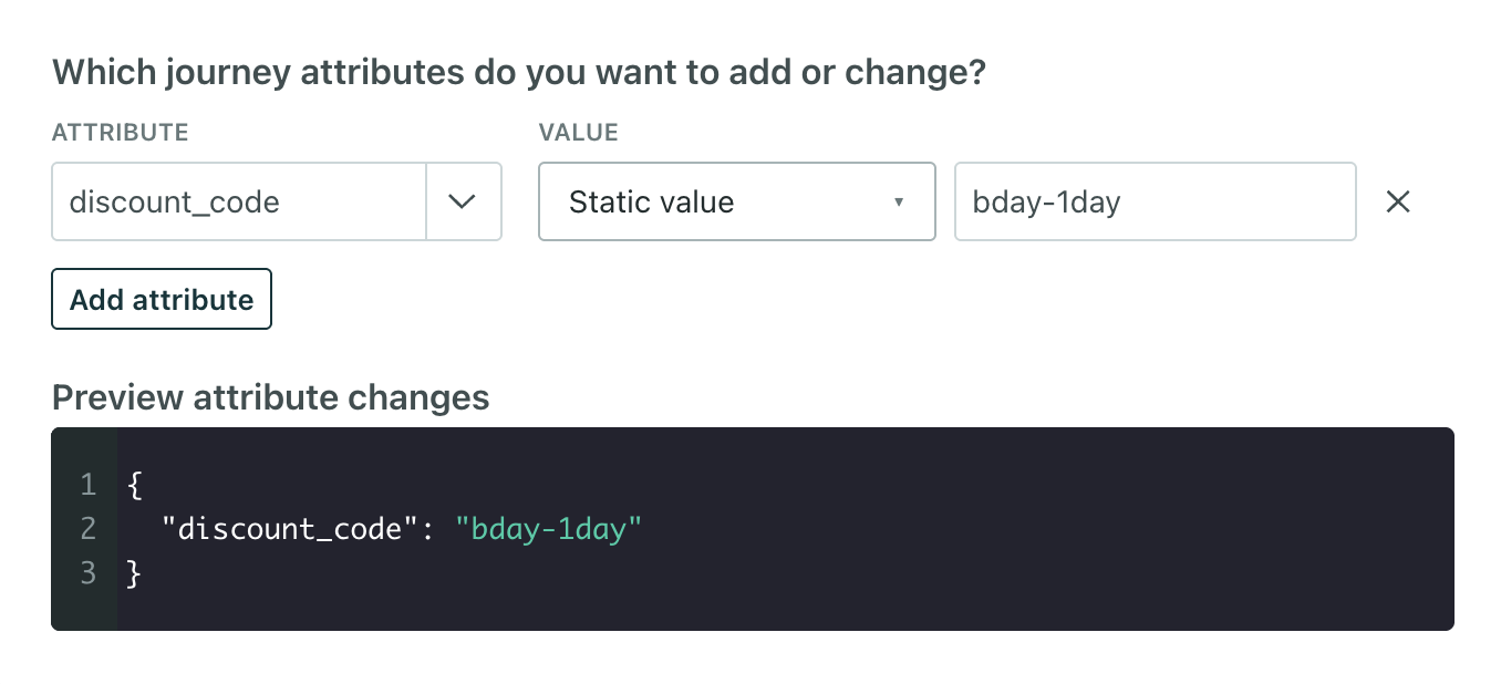 Set an attribute name, value type, and value.