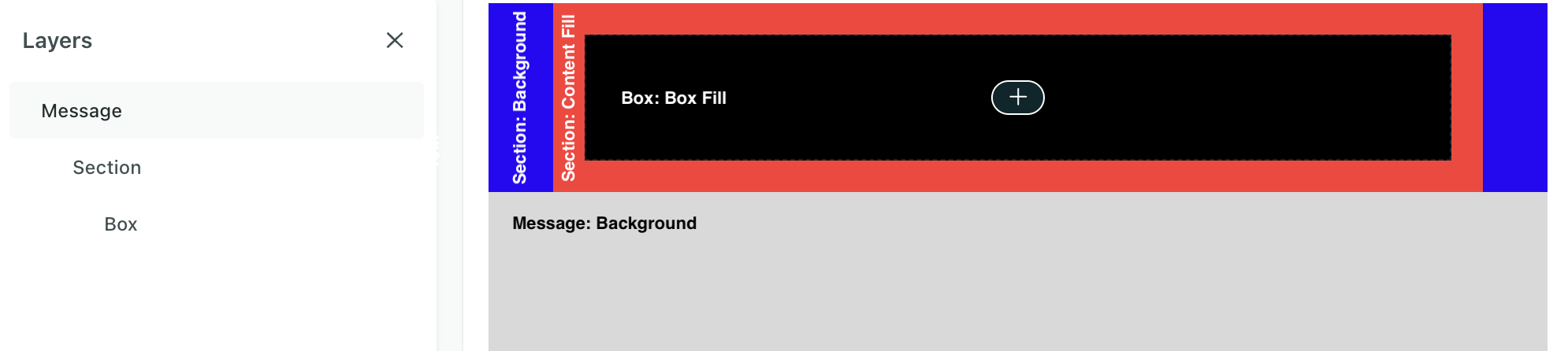 An email with a background set for message, a section, and a box.